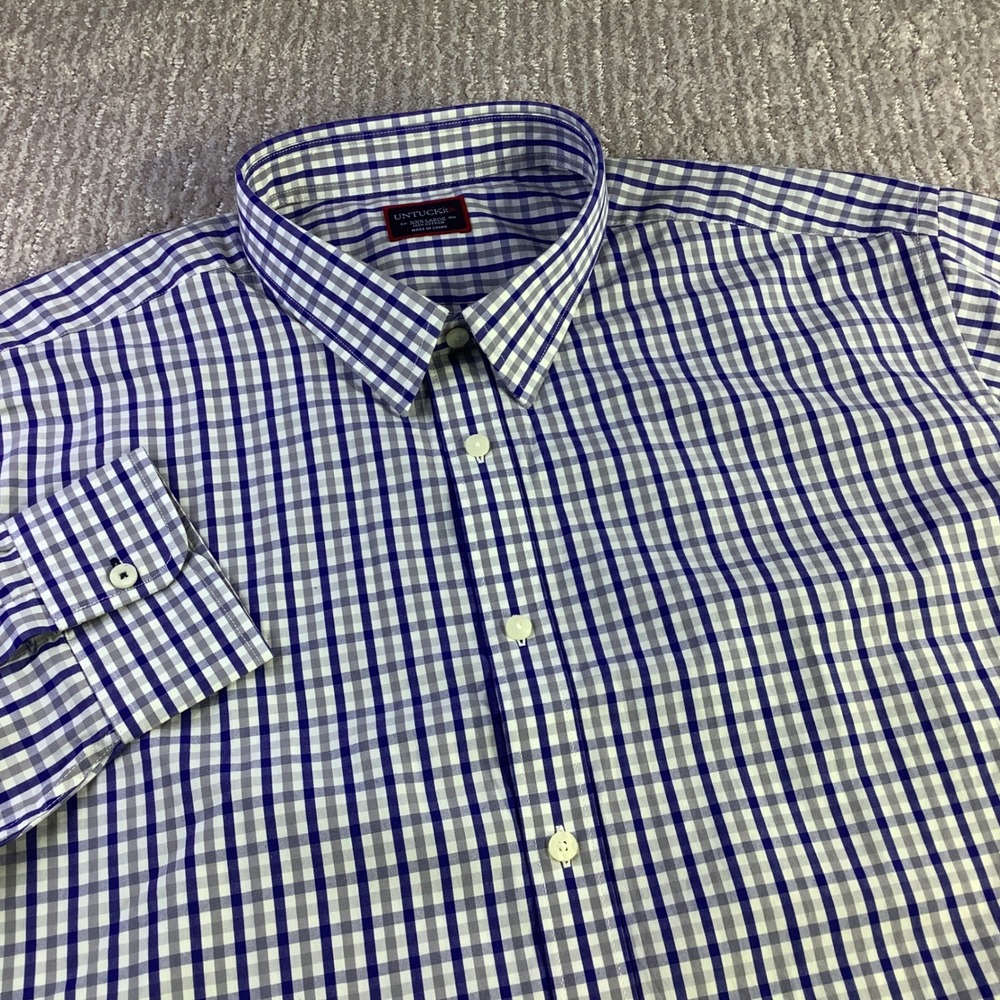 UNTUCKit‎ Almaden XXXL Blue Gray Check Plaid Long Sleeve Shirt Mens New